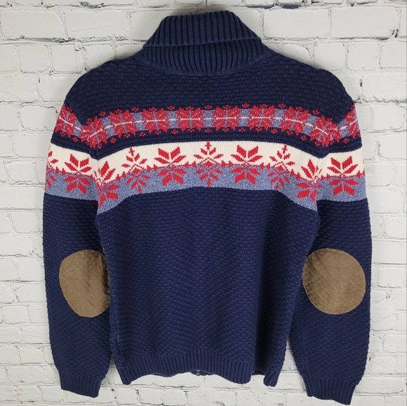 HANNA ANDERSSON | knit snowflake zip faux suede elbow patch sweat - Picture 2 of 6